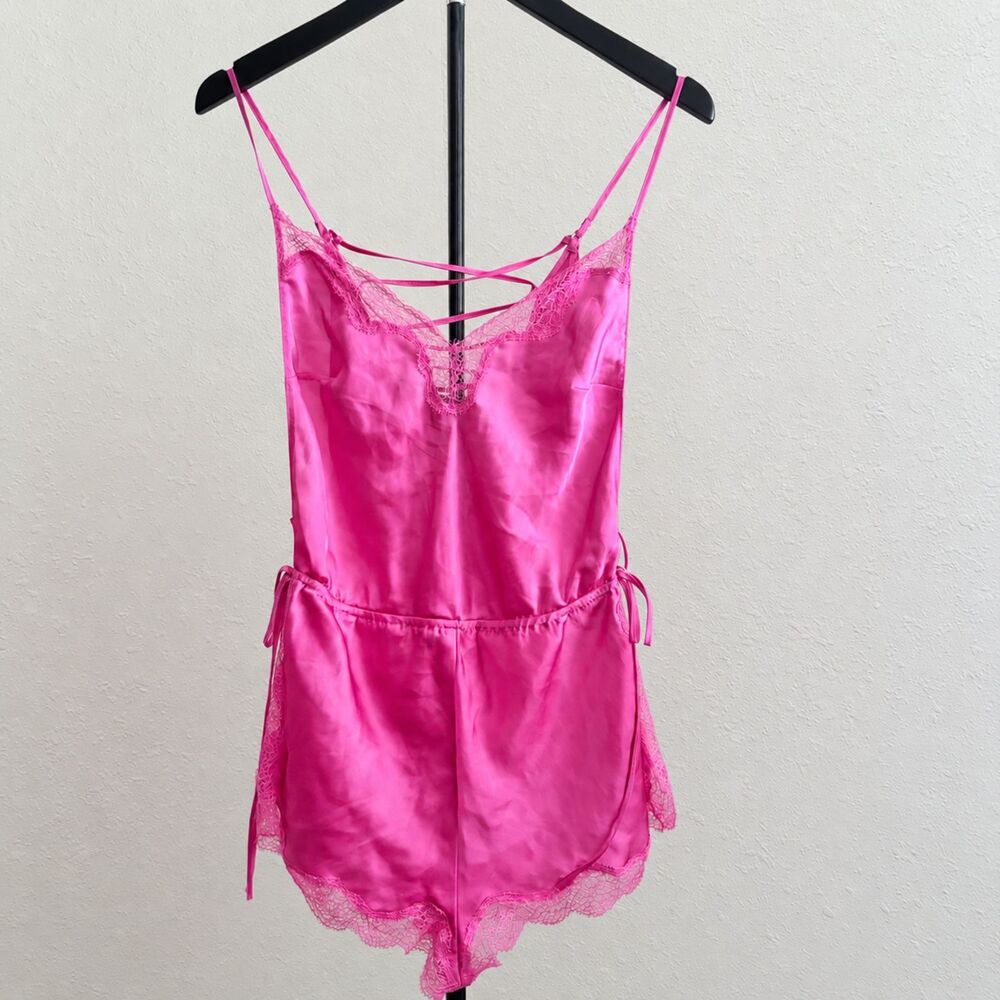 Victoria’s Secret Pink Satin Lace Romper Teddy